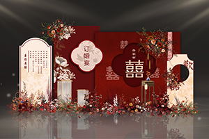 新中式红色婚礼订婚宴现场舞台布置PS素材kt板物料
