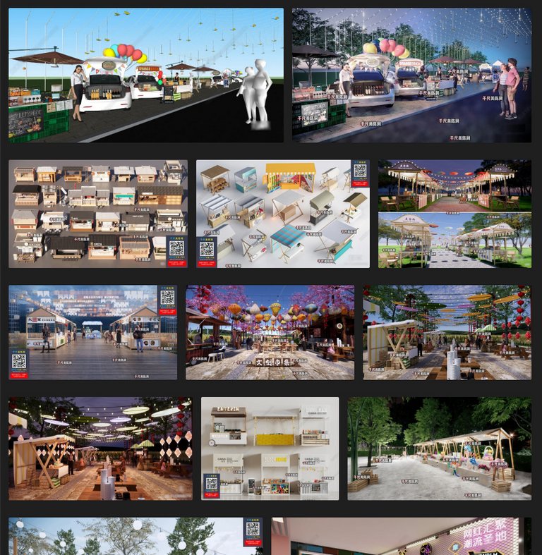 现代都市网红摊位集市SU模型